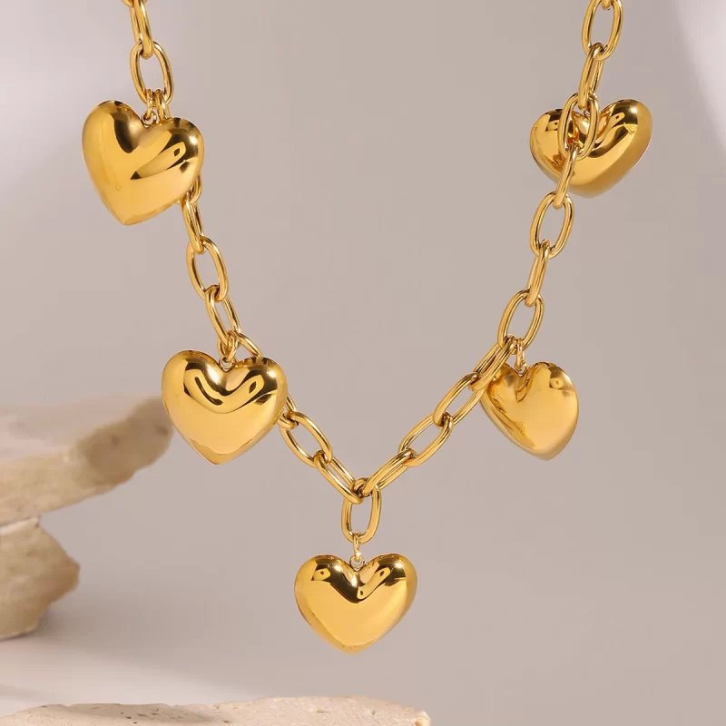 J&D 18k Gold Stainless Steel Paperclip Chain Heart Pendant Necklace 40+5cm With High Polish Love Design - Image 3