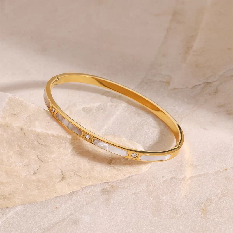 J&D 18k Gold Stainless Steel Oval Resin Rhinestone Bracelet 4mm Elegant Charm Jewelry - Image 4