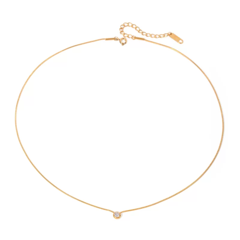 J&D Jewelry Dainty Style Stainless Steel Snake Chain Circle CZ Zirconia Pendant Necklace for Women - Image 5
