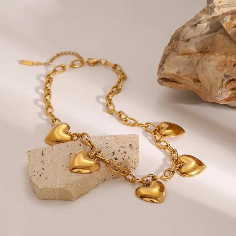 J&D 18k Gold Stainless Steel Paperclip Chain Heart Pendant Necklace 40+5cm With High Polish Love Design - Image 5