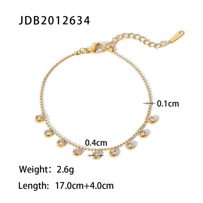 18K Gold Plated Tassel Round Zircon Bracelet Stainless Steel Bead Chain Clear Cubic Zircons Bracelet Girl - Image 6