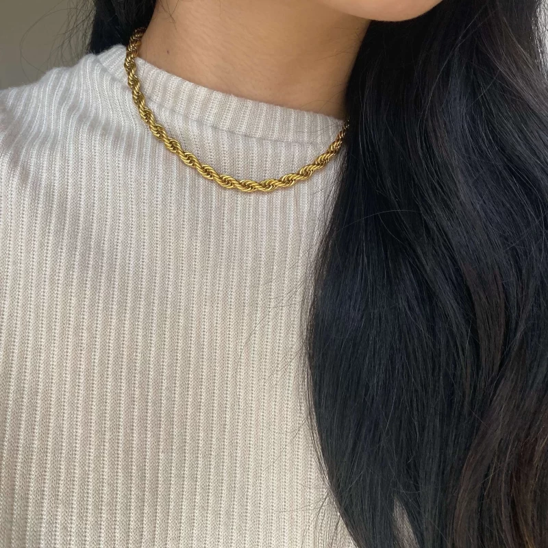 5mm Chunky Twisted Chain Necklace Women 18K Gold Stainless Steel Twisted Rope Chain Choker Necklace For Hip Pop Jewelry - Image 3