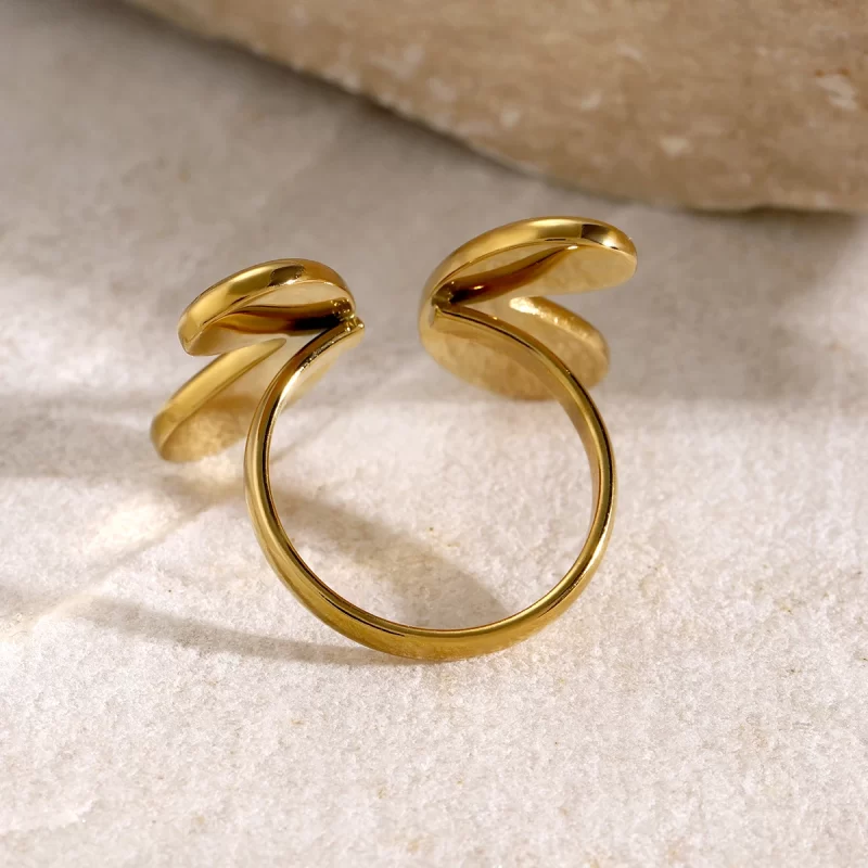 Waterproof 18K Gold Plated Stainless Steel High Polished Butterfly Cute Geometric Open Rings - Image 5