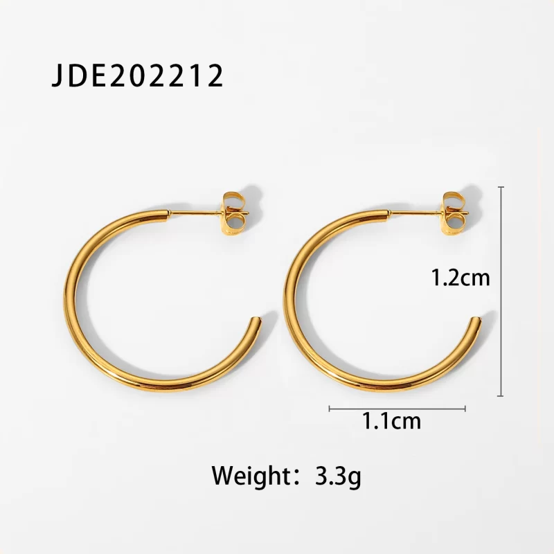 30MM Minimalism 18K Gold Plating Accessories Gift Huggie CC Shaped Stainless Steel Earrings - Image 4