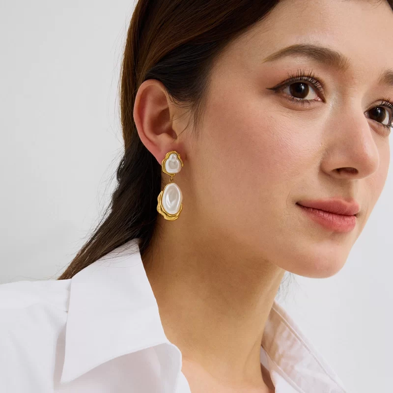 Unique Gold-Plated Vintage Palace Drop Earrings Women's Imitation Pearl Dangle Fashion for Weddings Fall Winter Occasions - Image 2