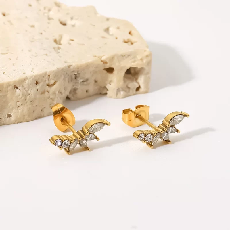 Curved Flower Zircon Statement Earrings Stainless Steel 18K Gold Plated Fashion Jewelry Stud Earrings - Image 2