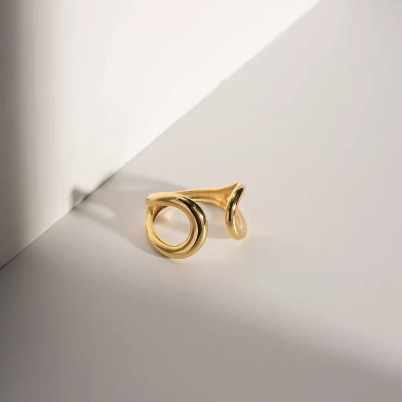 Geometric Jewelry Waterproof Stainless Steel 18K Gold Plated Hollow Double Layer Opening Ring for Women - Image 3
