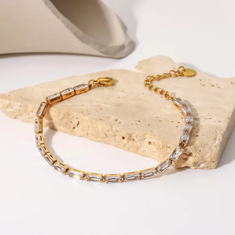 White Color Cubic Zirconia Circling Setting 18k Gold Plated Stainless Steel Bracelets for Woman - Image 3