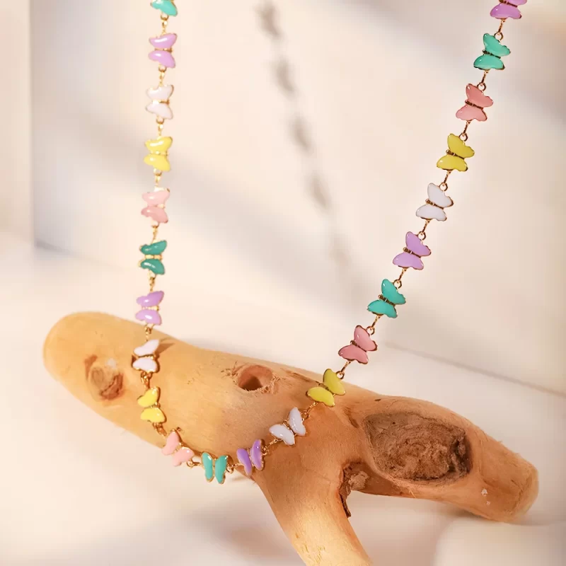 18k Gold Stainless Steel Dripping Oil Jewelry Colorful Enamel Butterfly Choker Necklace for Women - Image 3