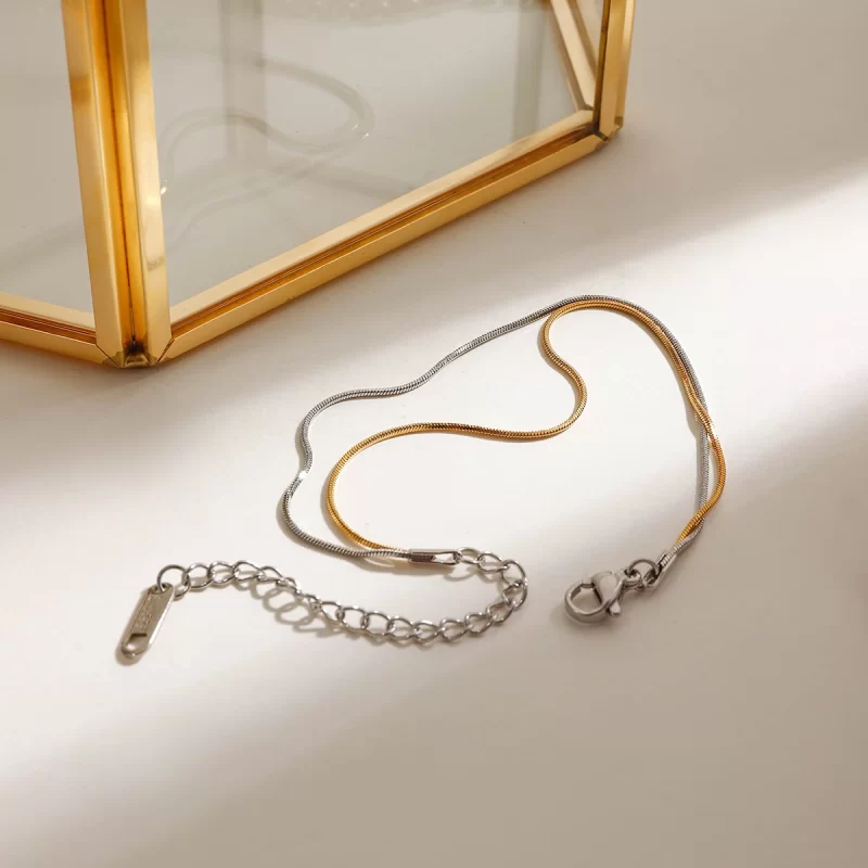 18K Gold Stainless Steel Gold And Silver Color Matching Square Snake Bone Chain 2-Layer Bracelet - Image 5