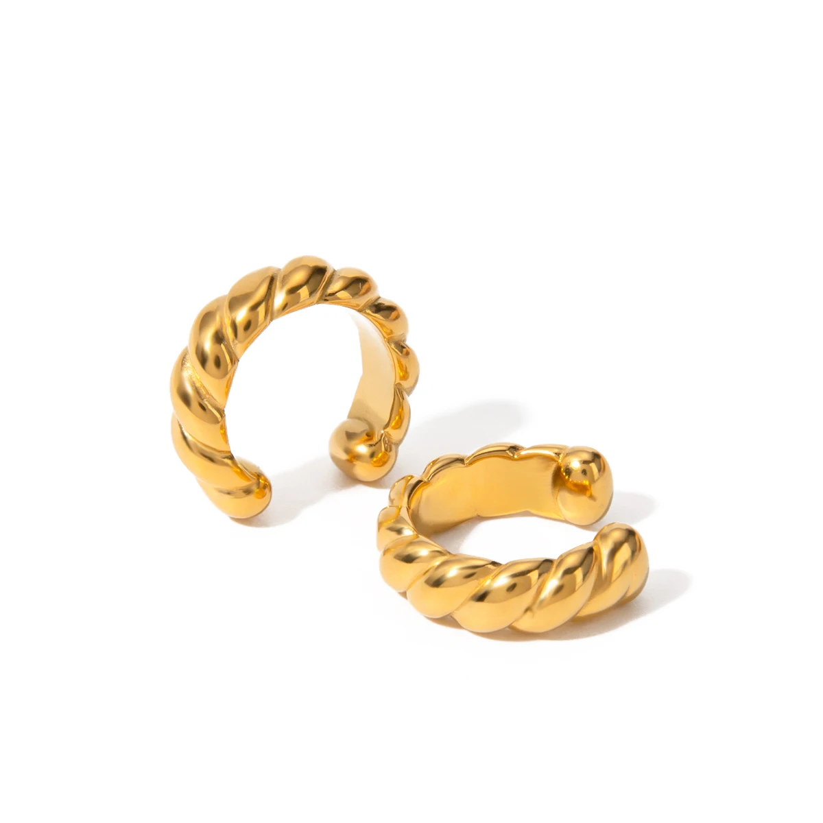 Waterproof Ear Cuff 18K IP Gold Plated Earring Stainless Steel Smooth Swirl Spiral Chunky Ear Clip