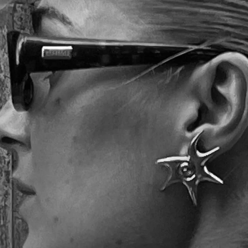 Steel Color Stainless Steel Irregular Starfish Spiral Earrings Trendy Stud Stylish Neutral Decoration - Image 3