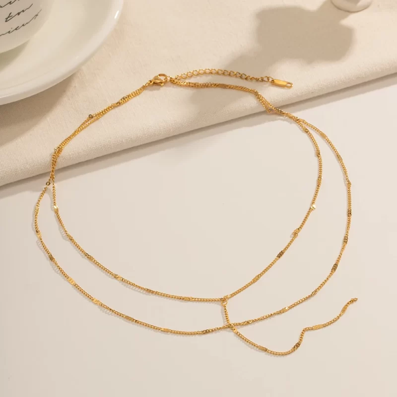 Waterproof Jewelry Simple Chain Necklace Stainless Steel Y Shape Double Layer Chain Necklace for Girls - Image 2