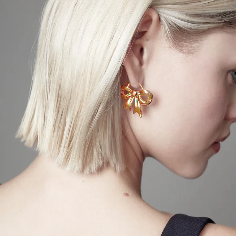 New Trend Luxury Earrings Women 18K Gold Plated Stainless Bow Shaped Earrings for Girls - Image 2