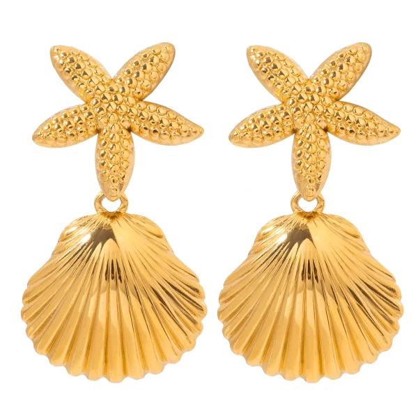 Waterproof Stainless Steel Minimalist Jewelry 18k Gold Plated  Shell Star Pendant Earrings for Women