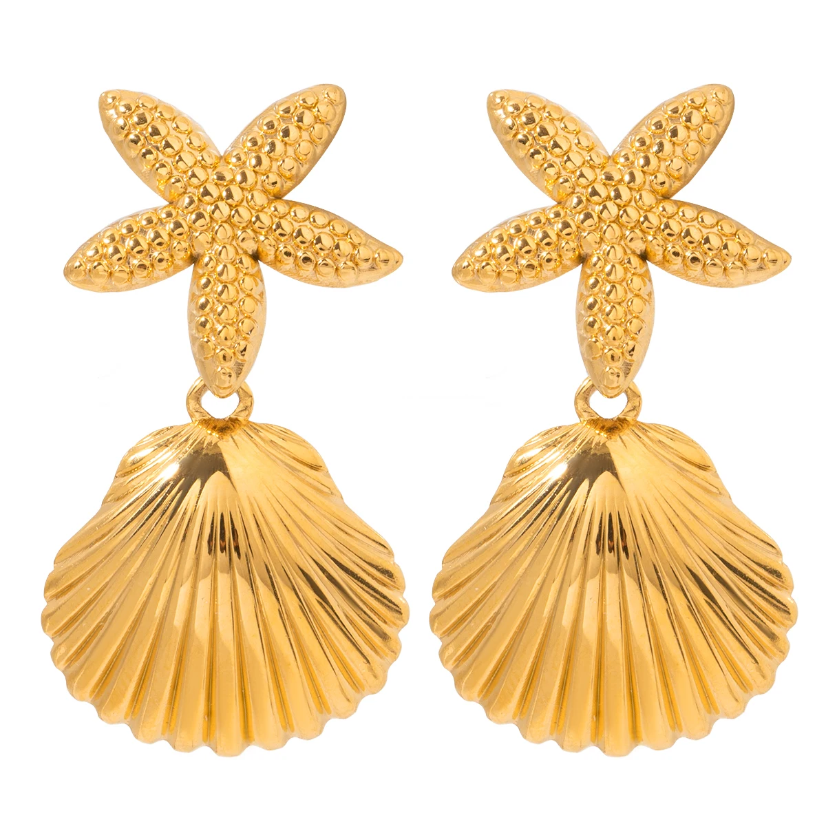 Waterproof Stainless Steel Minimalist Jewelry 18k Gold Plated  Shell Star Pendant Earrings for Women