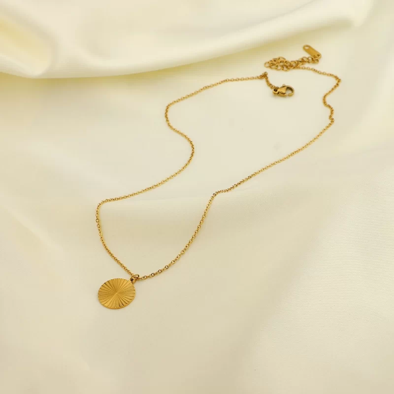 Sunburst Signet Pendant Necklace for Women 18k Gold Plated Stainless Steel Heart Butterfly Sunlight Disc Coin Choker Necklace - Image 2