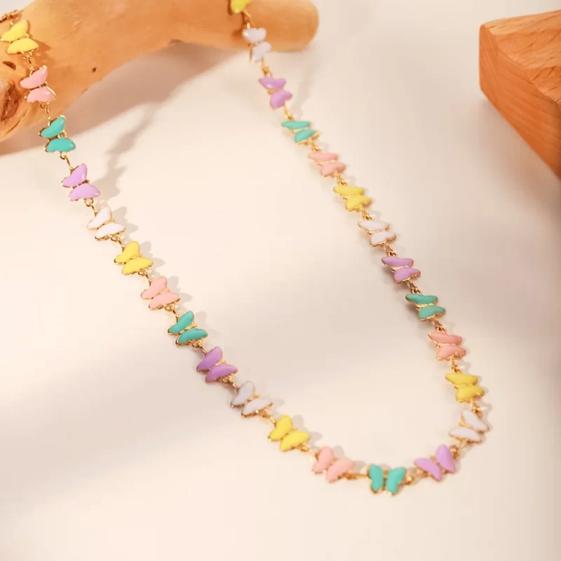 18k Gold Stainless Steel Dripping Oil Jewelry Colorful Enamel Butterfly Choker Necklace for Women - Image 4