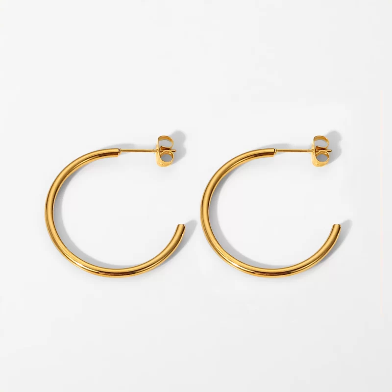 30MM Minimalism 18K Gold Plating Accessories Gift Huggie CC Shaped Stainless Steel Earrings