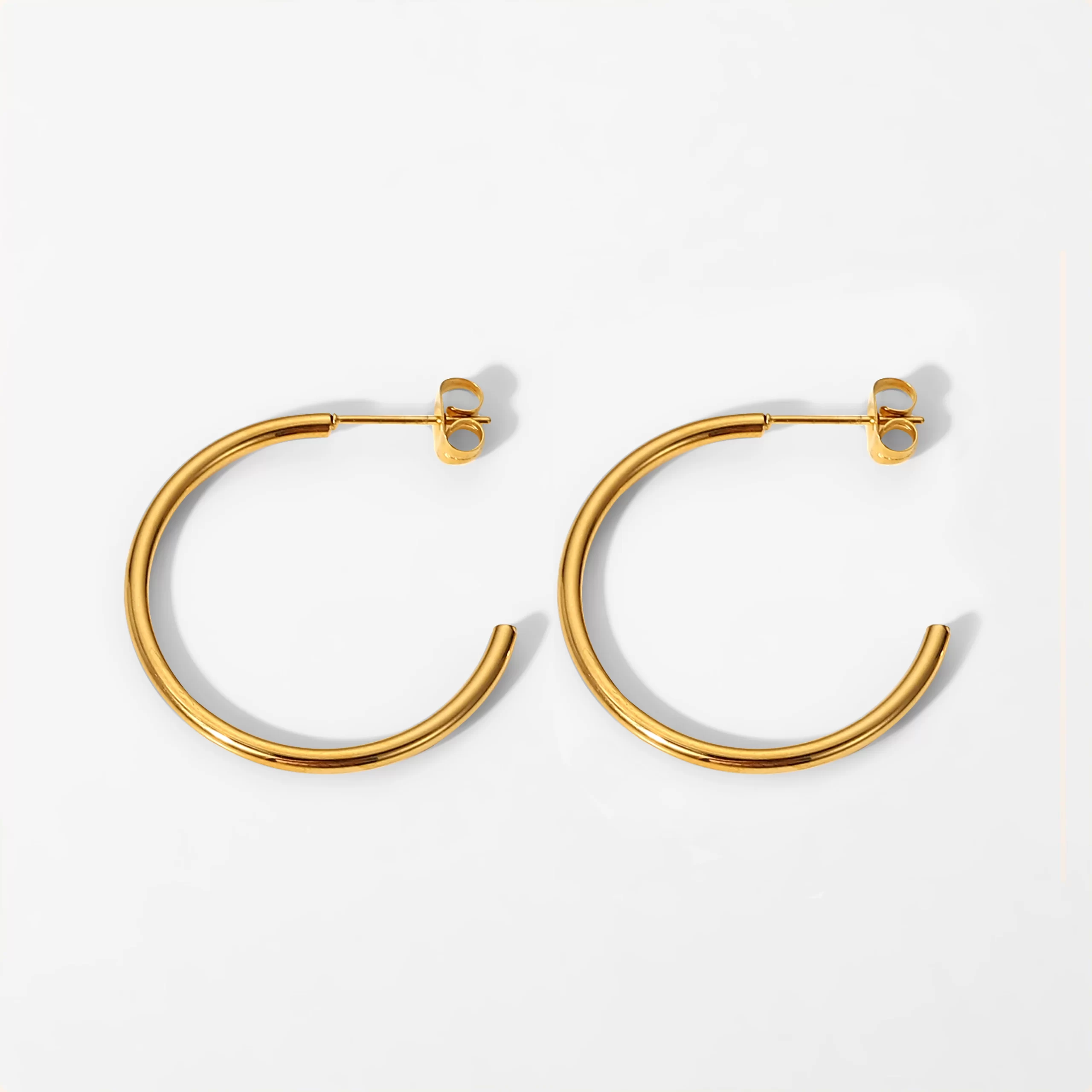 30MM Minimalism 18K Gold Plating Accessories Gift Huggie CC Shaped Stainless Steel Earrings