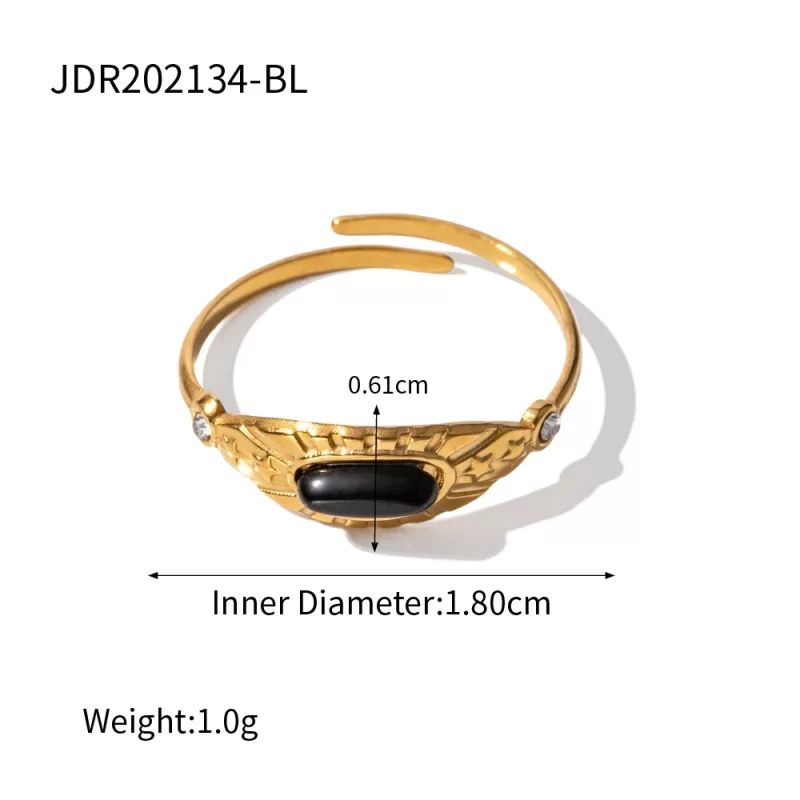 16K Gold Plated Stainless Steel White Natural Stone Jade Cubic Zirconia Sun Star Design Adjustable Ring - Image 3