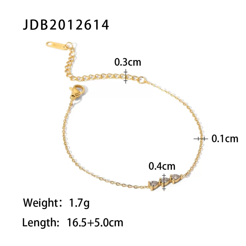 Dainty 18K Gold Plated Stainless Steel Fine Charm Mulit Cubic Zirconia Water Drop Pendant Bracelet for Women - Image 6