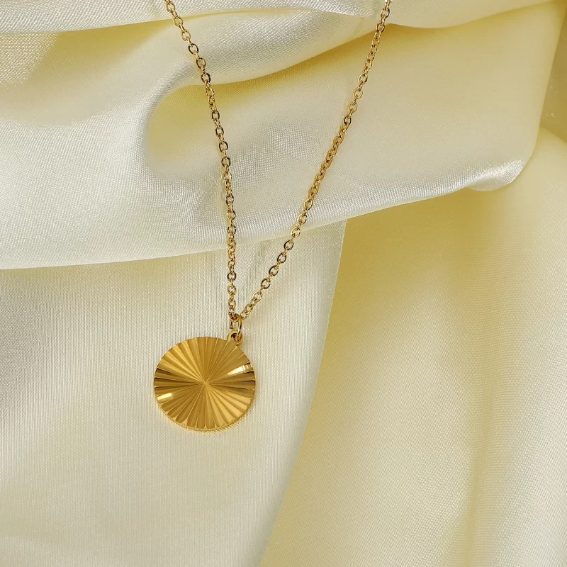 Sunburst Signet Pendant Necklace for Women 18k Gold Plated Stainless Steel Heart Butterfly Sunlight Disc Coin Choker Necklace - Image 3