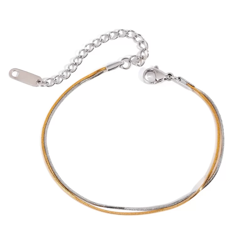 18K Gold Stainless Steel Gold And Silver Color Matching Square Snake Bone Chain 2-Layer Bracelet