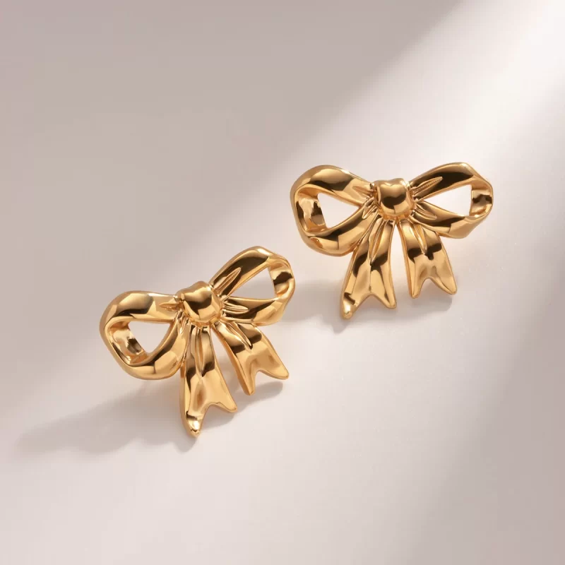 New Trend Luxury Earrings Women 18K Gold Plated Stainless Bow Shaped Earrings for Girls - Image 4