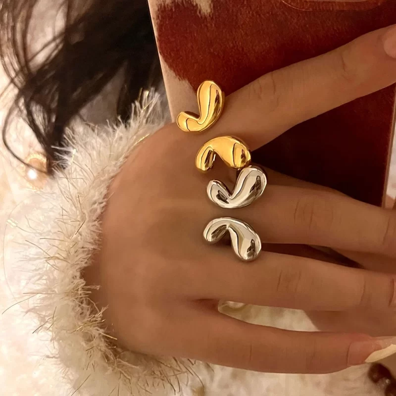 Waterproof 18K Gold Plated Stainless Steel High Polished Butterfly Cute Geometric Open Rings - Image 2