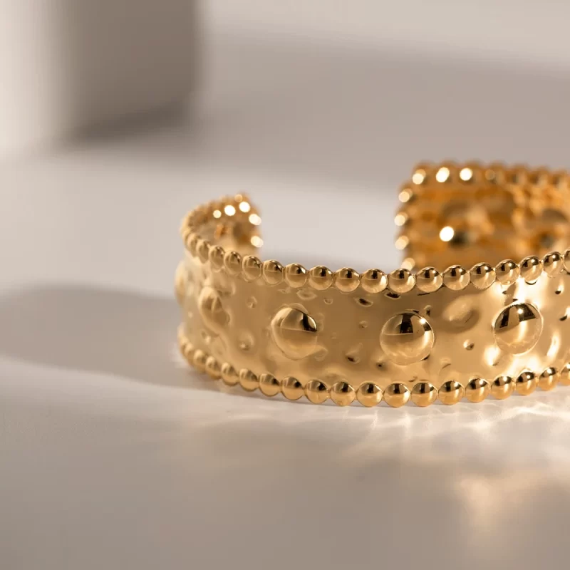 Droplet Arrangement Style Wide and Thick Bangle Stainless Steel 18K Gold-plated Open Bracelet for Girls - Image 4