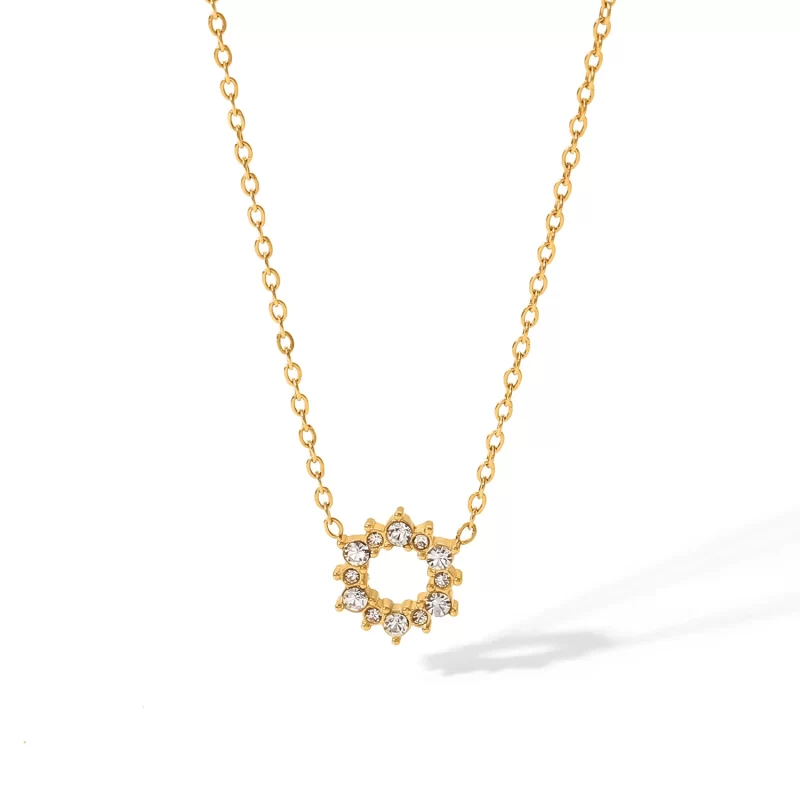 Dainty Zircon Ring Shape Pendant Necklace Stainless Steel 18K Pvd Gold Plated Jewelry Necklace - Image 3