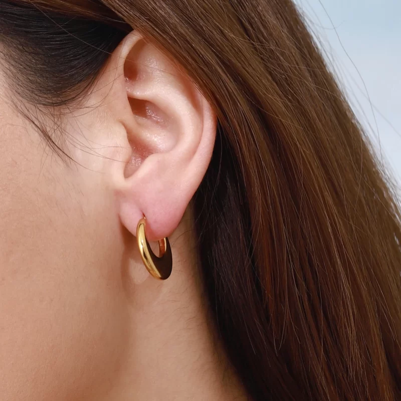 Women's Trendy Gold Plated Stainless Steel Chrysanthemum Hoop Earrings Simple Geometric Design Fashionable - Image 2