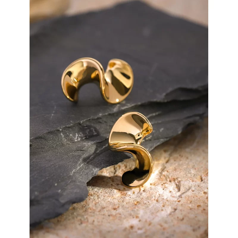 New Trend Wide Surface Twist Wavy Earrings 16K Stainless Steel Irregular Liquid State Earring for Women - Image 3