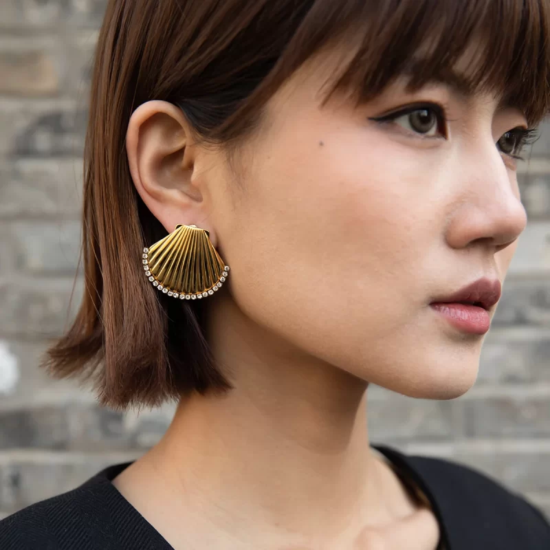 Ocean Shell Women Jewelry 18K Gold Plated Stainless Steel Stud Earring Gift Waterproof Texture Earring - Image 3