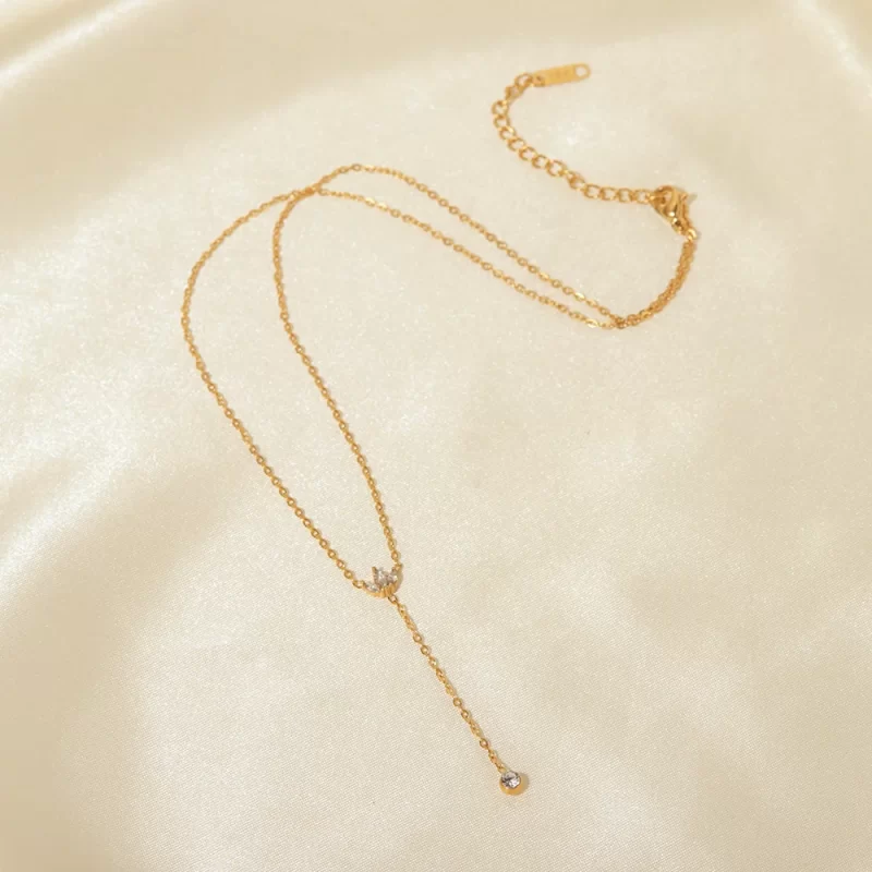 Minimalist 18K Gold Plated Zircon Necklace Stainless Steel Snake Y Shape Crown Zircon Necklace - Image 5
