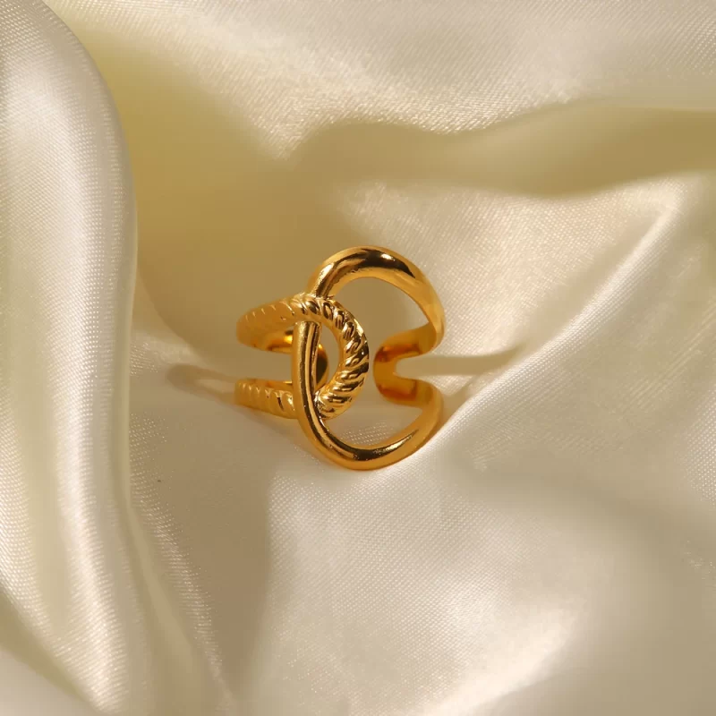 Waterproof 18k Gold Plated Stainless Steel Jewelry Adjustable Twist Charm Opening Rings for Women - Image 3