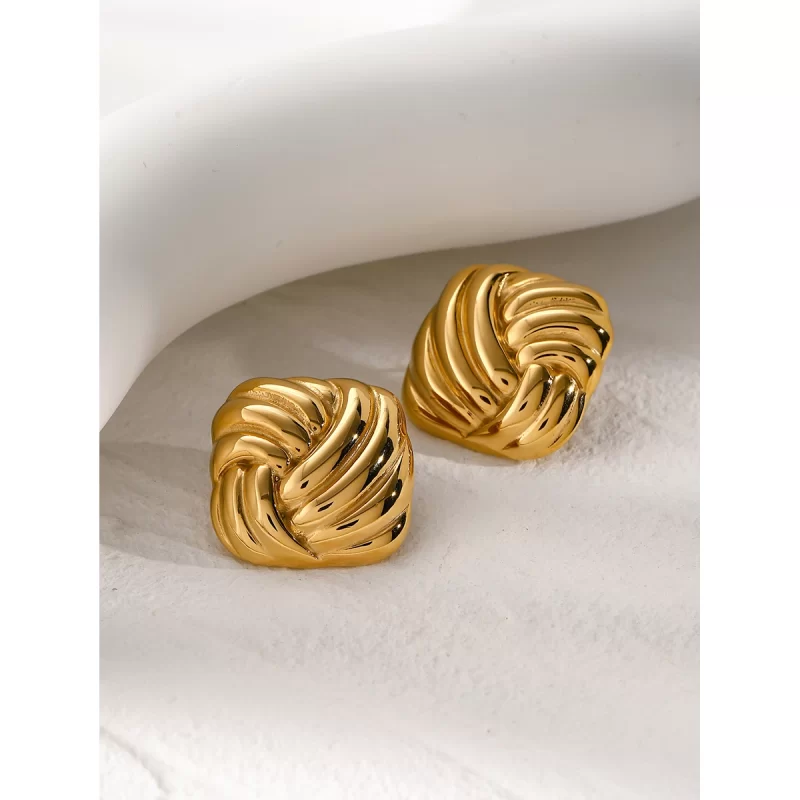 Waterproof 18k PVD Gold Stainless Steel Stud Gold Silver Plating Two Tone Plated High Polish Rope Spiral Swirl Texture Earring - Image 2