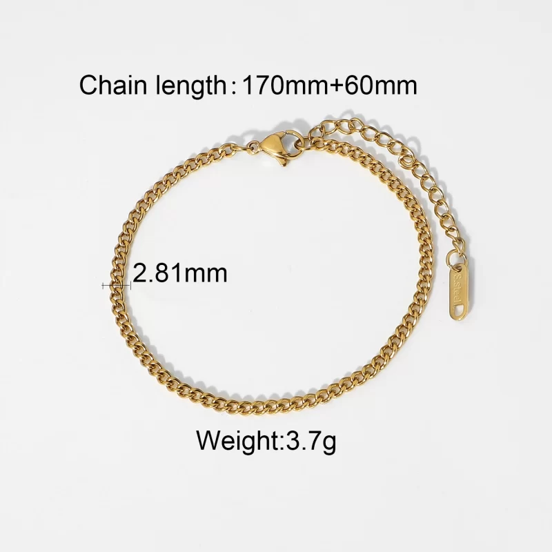 3mm Minimal Classic Gold Curb Link Bracelet Chic Dainty 18K Gold Plated Stainless Steel Cuban Chain Bracelet - Image 6
