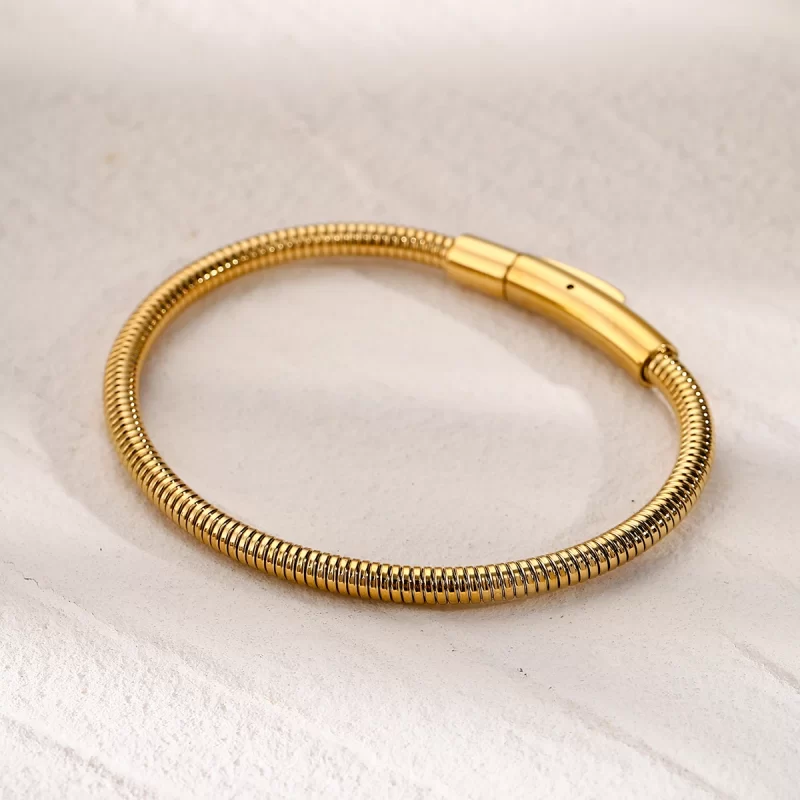 &D 18k Gold Silver Plated Stainless Steel Gold Round Snake Bone Chain Bracelet - Image 4