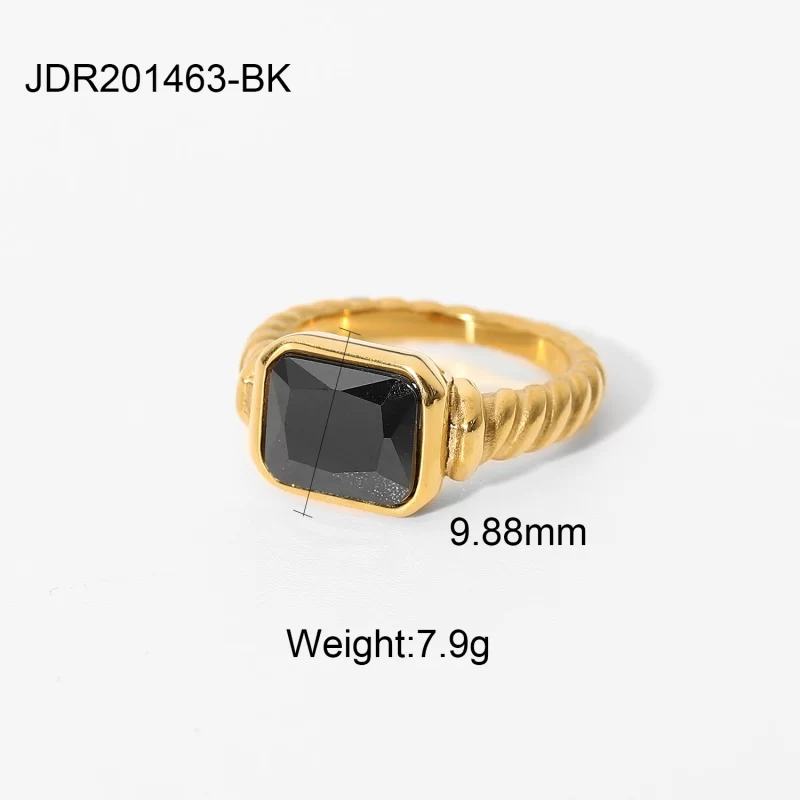 J&D Fashionable Minimalist 18K Gold Plated Statement Stainless Steel Summer Black Ring - Image 2