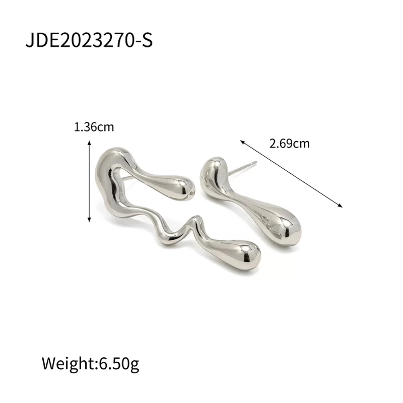Stainless Steel Irregular Water Drop Asymmetric Melting Ice Design Stud Earring - Image 6