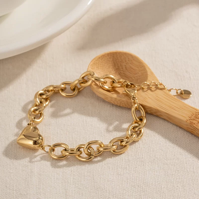 Instagram New Trendy 14K Real Gold Plated Stainless Steel Jewelry Love Heart Pendant Chain Bracelet - Image 2