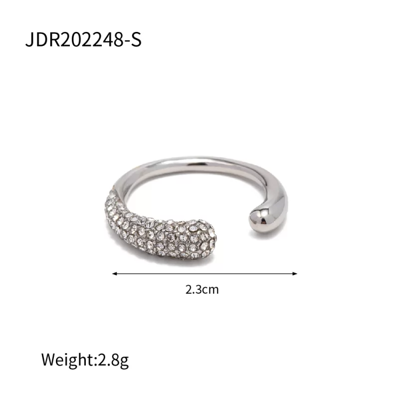 Irregular Waterdop Shiny Small Cubic Zirconia 18K Silver Gold Plated Stainless Steel Adjustable Rings - Image 4
