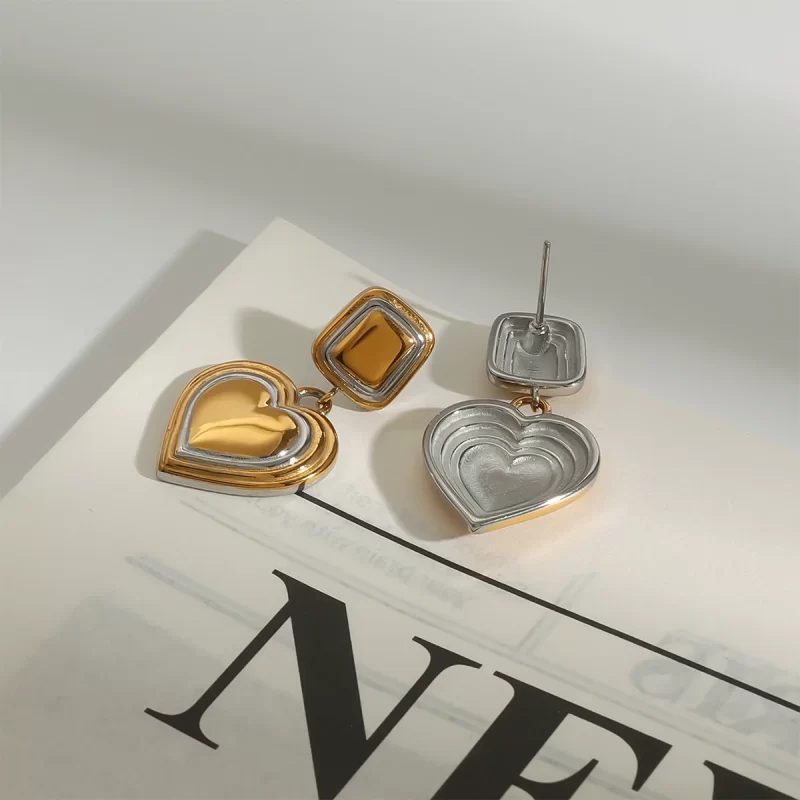 18K Gold Plated Waterproof Stainless Steel Chunky Hoop Huggie Heart Shape Pendant Earring Women - Image 5