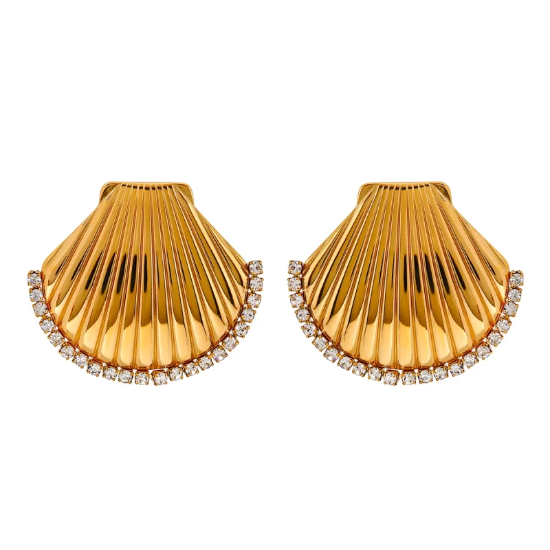 Ocean Shell Women Jewelry 18K Gold Plated Stainless Steel Stud Earring Gift Waterproof Texture Earring