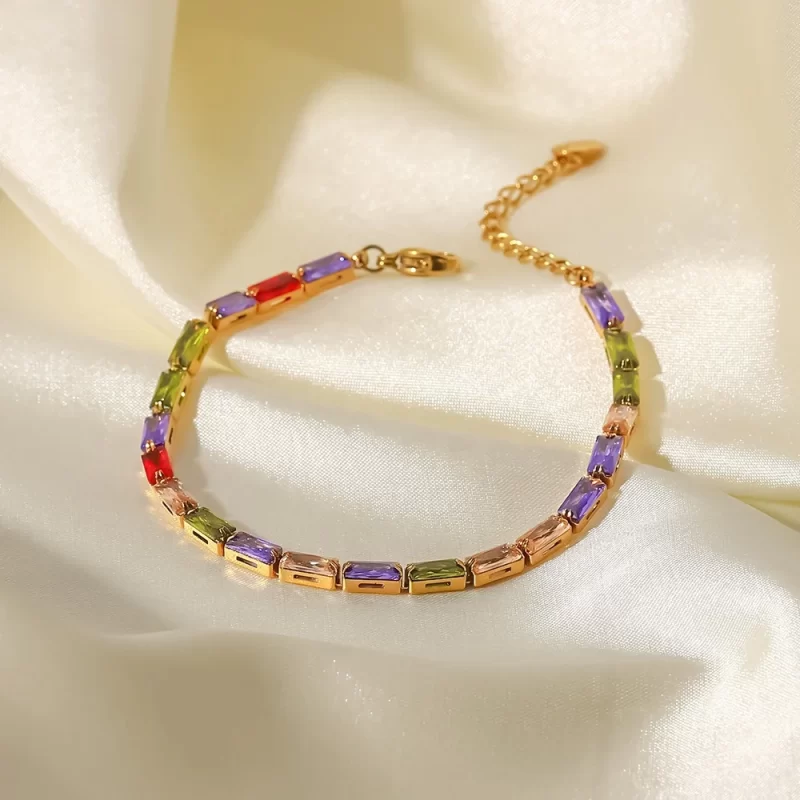 18k Gold Plated Mixed Color Cubic Zirconia Stainless Steel Gemstone Bracelets Women Jewelry - Image 3