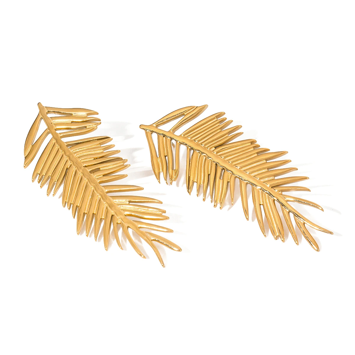 18k Gold Stainless Steel Vintage Hoop Earrings European Style Leaf Design Left & Right Pair for Nature Lovers