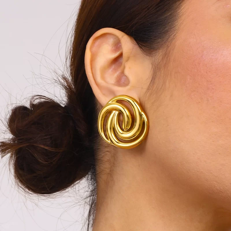 Ladies Modern 18k Gold stainless Steel Hollow Retro Irregular Line Earrings - Image 2