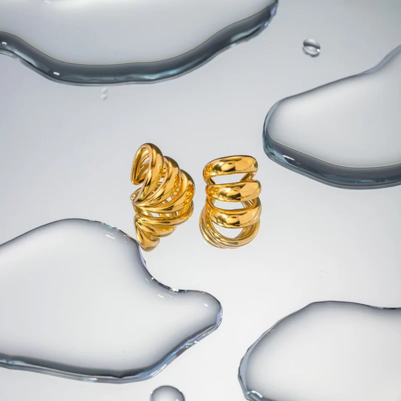 Simple Stainless Steel 18K Gold Plate Cuff Earrings Jewelry for Women Double Layer Ear Cuff - Image 3